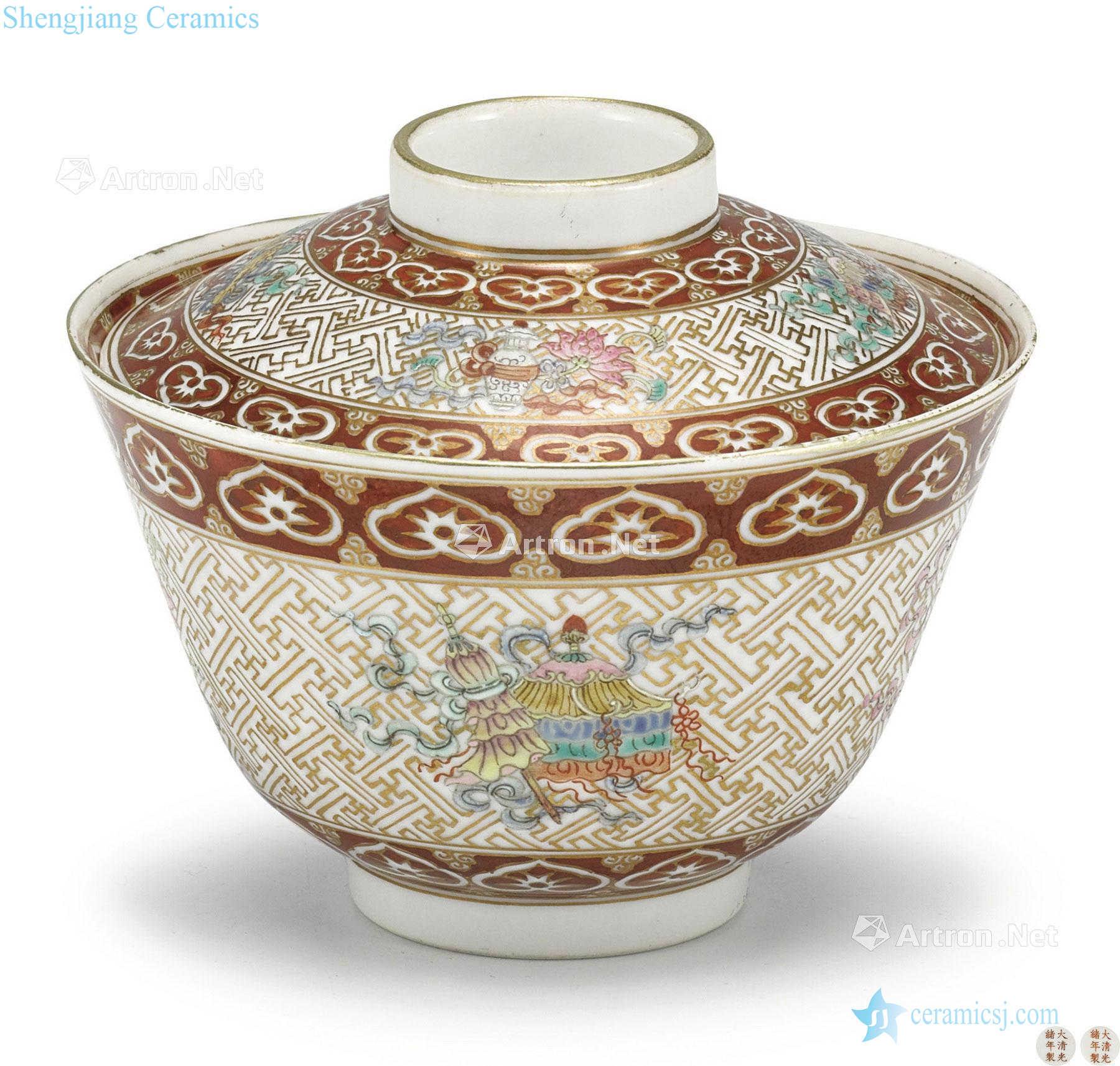 Qing guangxu enamel paint cover 盌 eight auspicious pattern
