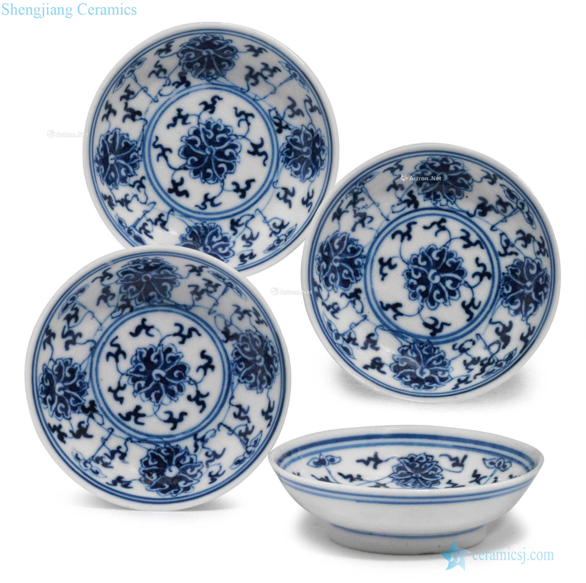 Qing guangxu Blue and white tie up lotus flower grain small (a group of four pieces)