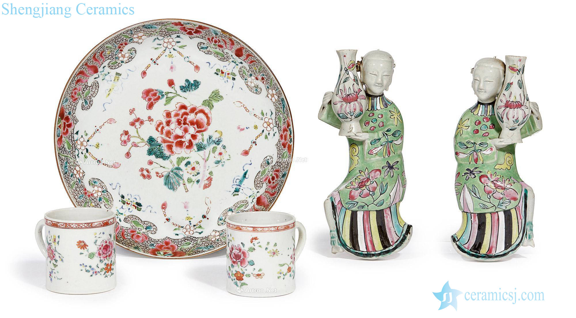 Qing qianlong and jiaqing Pastel flower dish, bottle of cup and ladies wall (a group of five pieces)