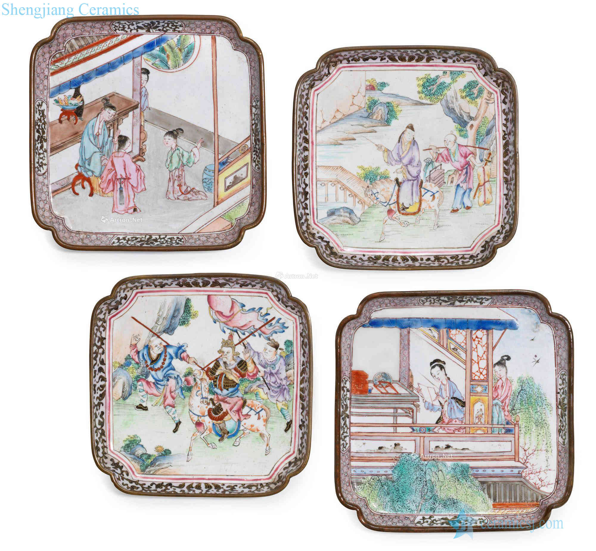 Stories of qing qianlong copper foetus painted enamel enamel figure square plate (a set of two pairs)