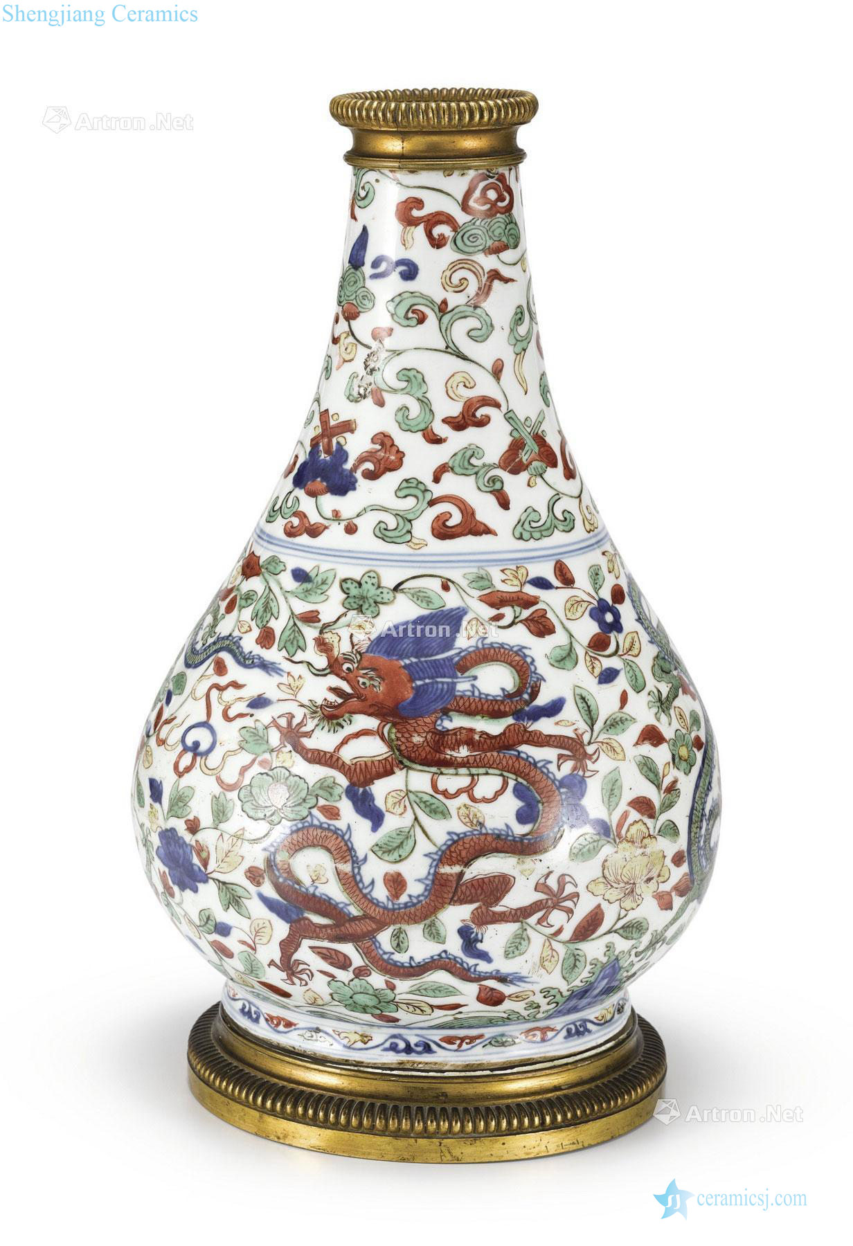 Ming wanli Colorful flower dragon bottle (gold inlaid, foot)