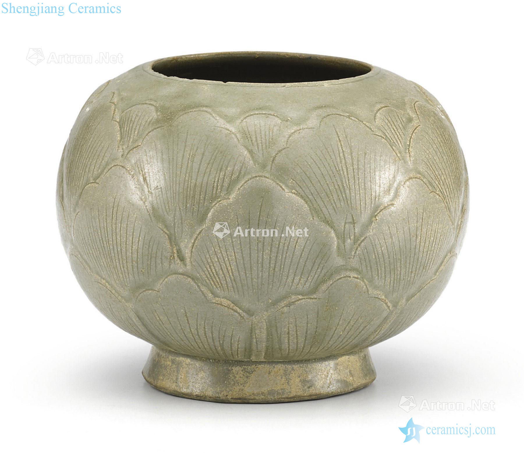 Five generations of the kiln green glazed carved lotus-shaped grain tank