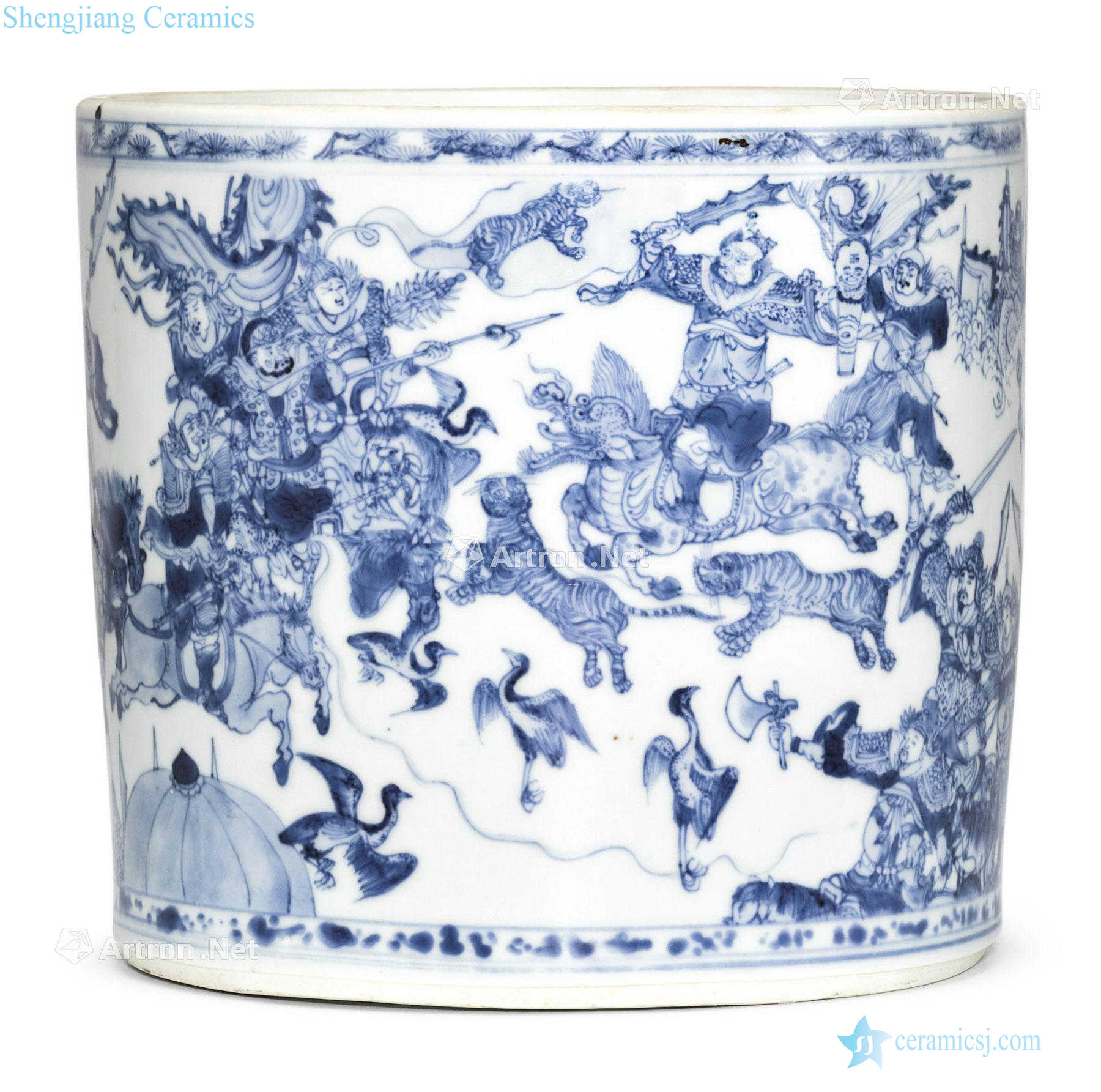 The late Ming dynasty Blue and white soul hunter figure pen container