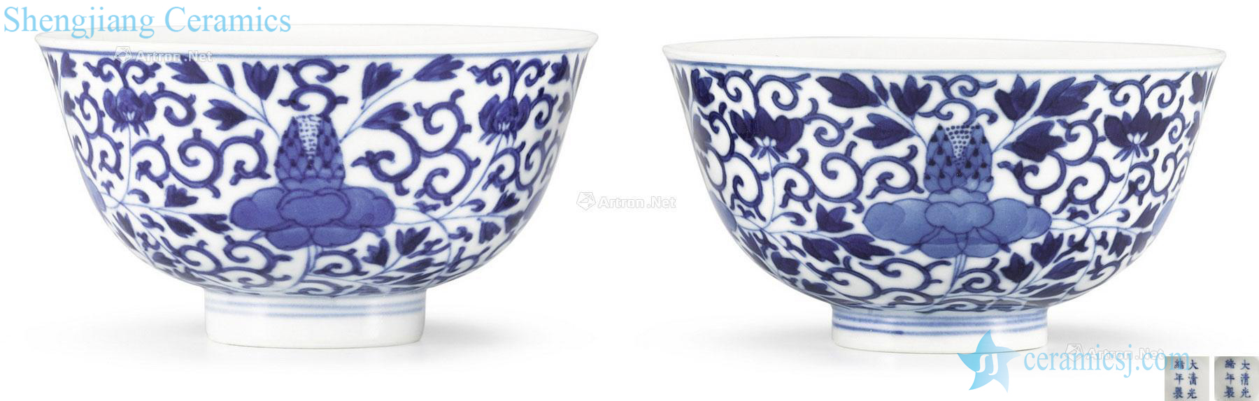 Qing guangxu Blue and white tie peony lines 盌 (a)