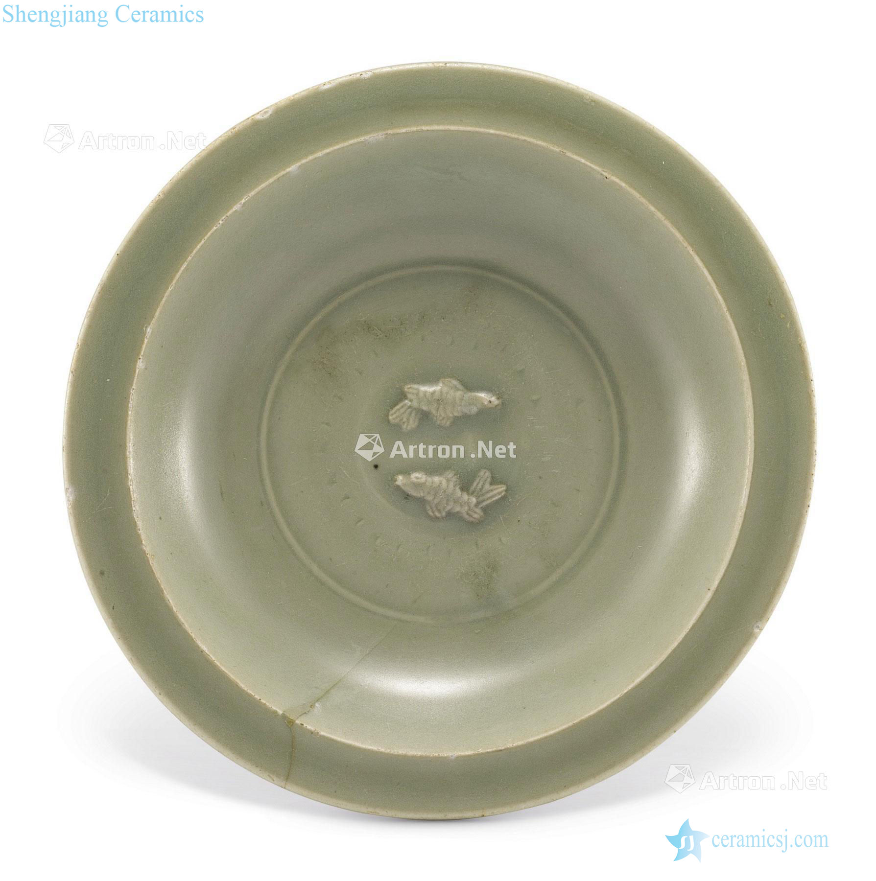 The song dynasty Longquan green glaze Pisces fold along the plate