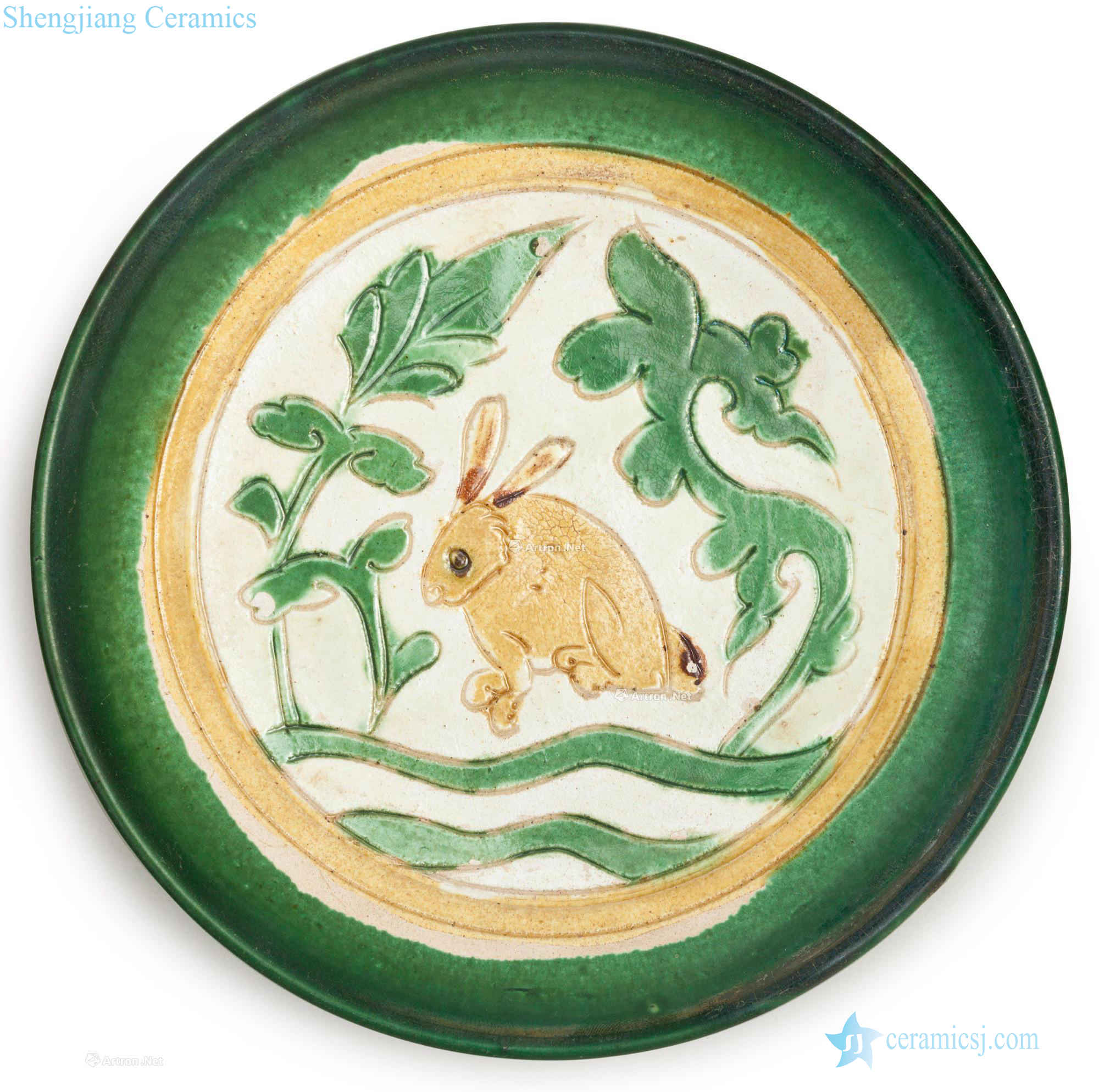 gold Three-color carved rabbit tray