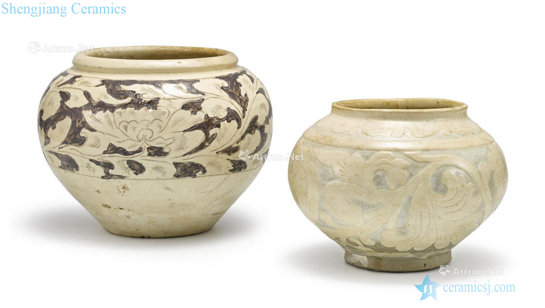 Song and yuan White glazed carved flower pot magnetic states (two)