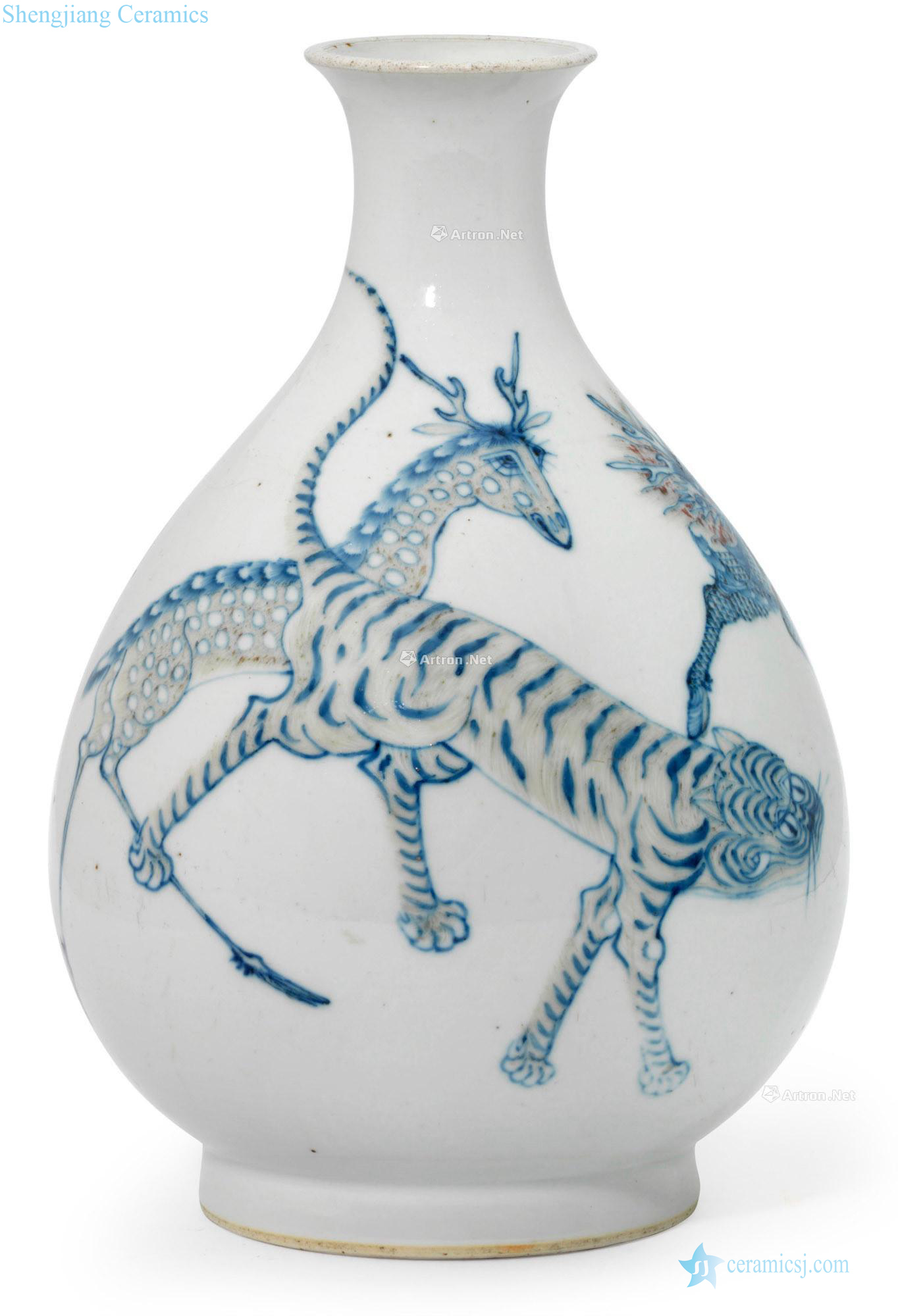 Qing dynasty in the 19th century Blue and white youligong benevolent figure okho spring bottle