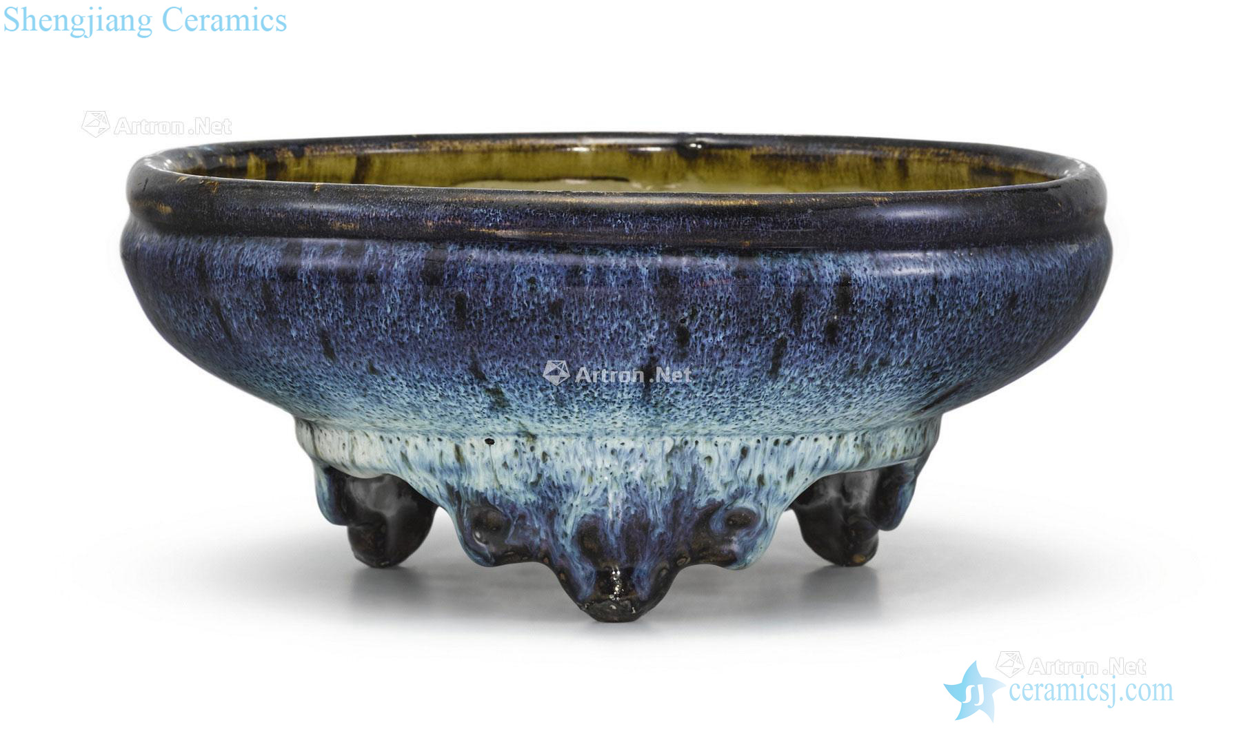 Ming SAN shek wan imitation jun blue glaze three-legged narcissus basin