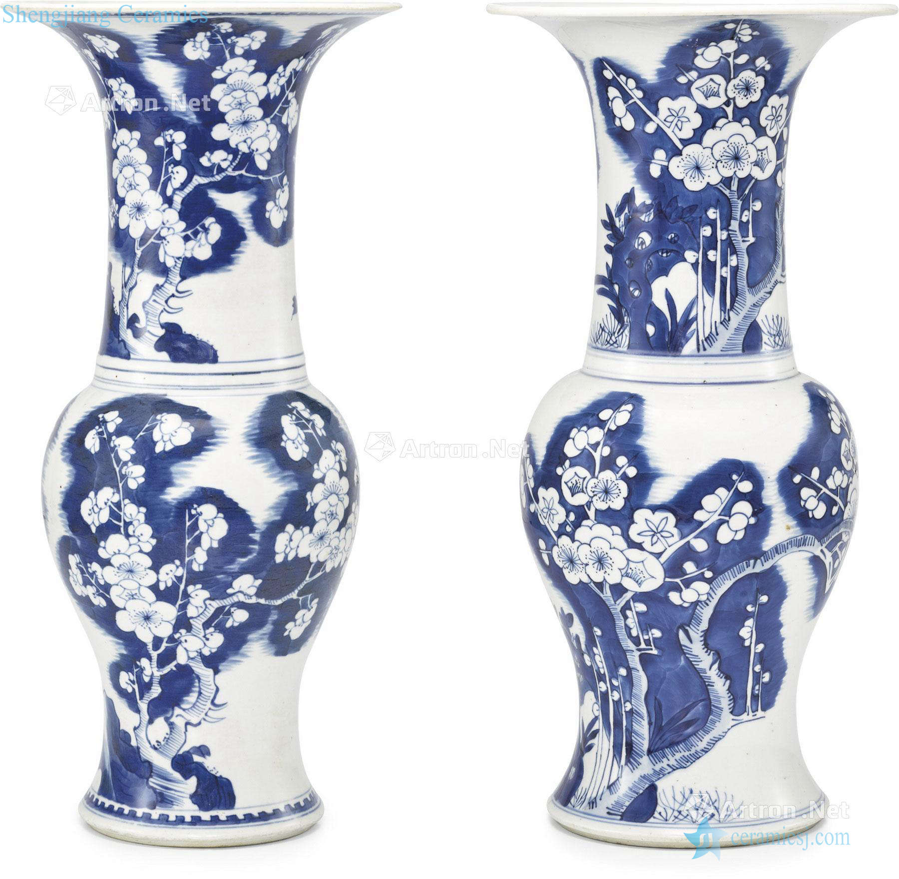 qing Blue and white ice MeiWen PND tail-on statue of two