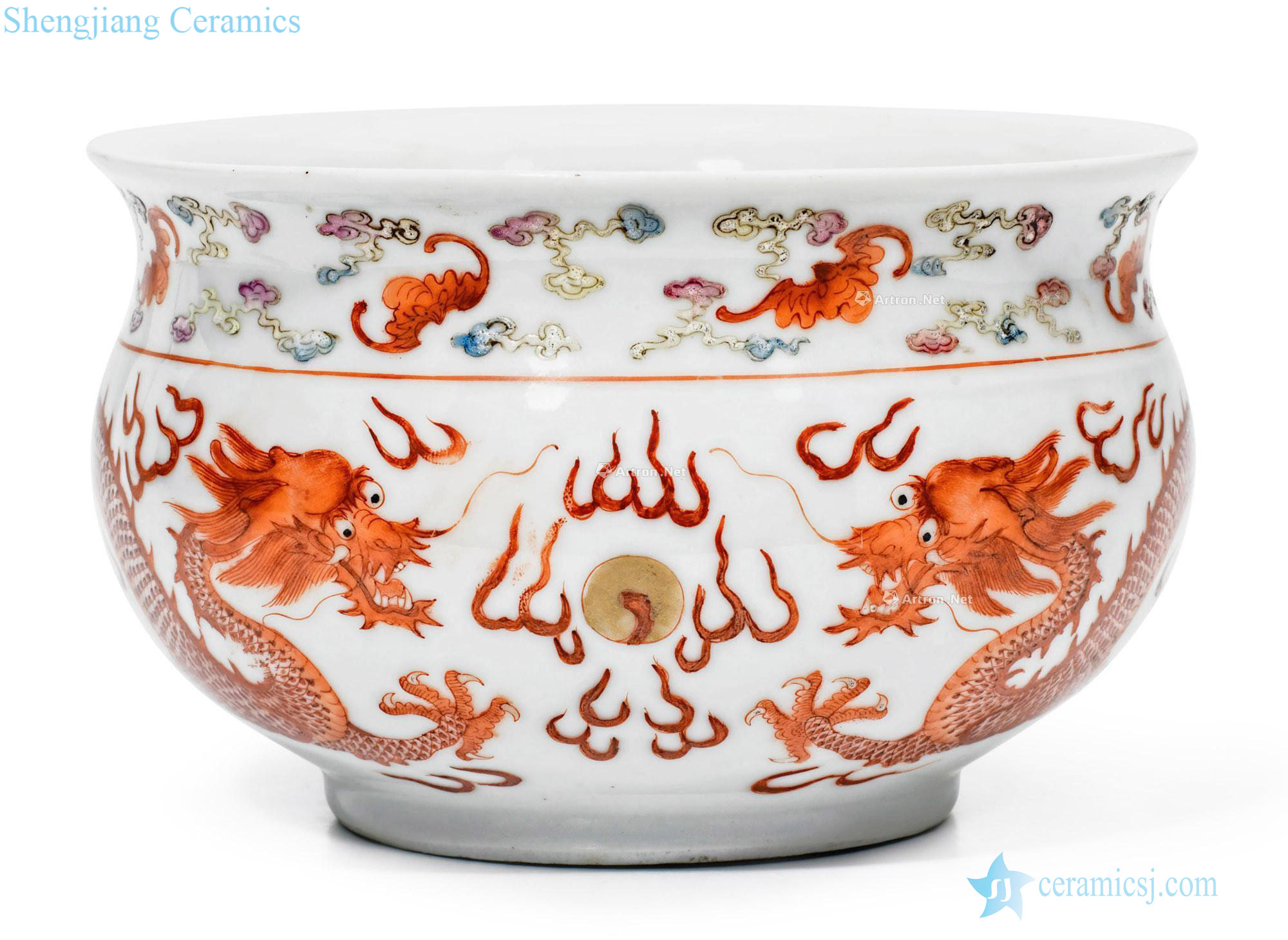 Qing guangxu alum red cloud dragon drama beads basin