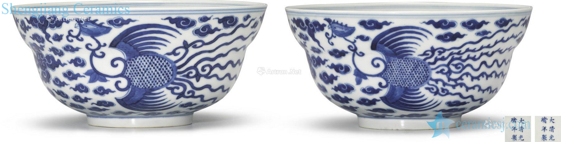 Qing guangxu Blue and white YunFeng grain count 盌 (a)