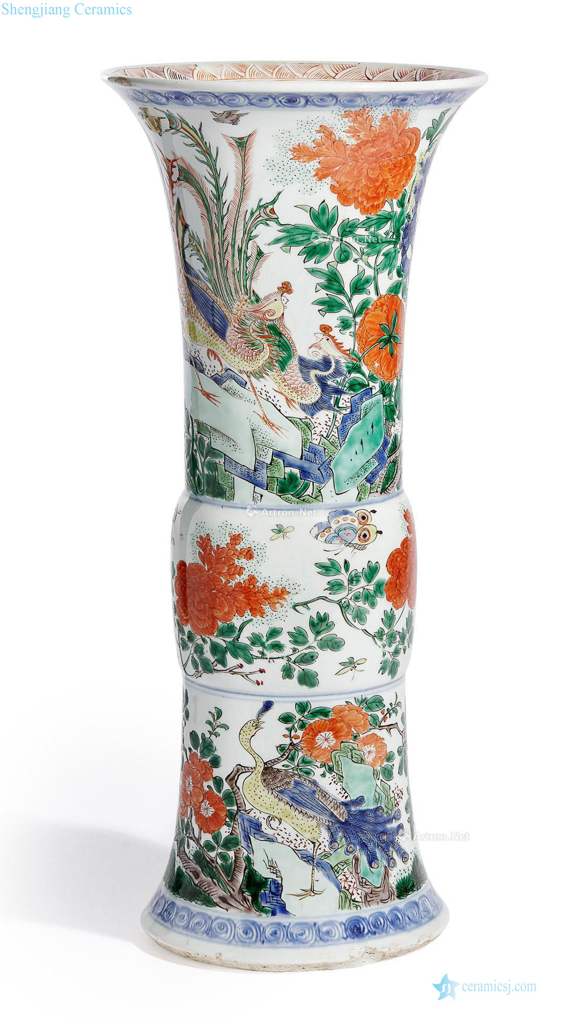 Qing dynasty in the 19th century Colorful phoenix peony grains vase with flowers