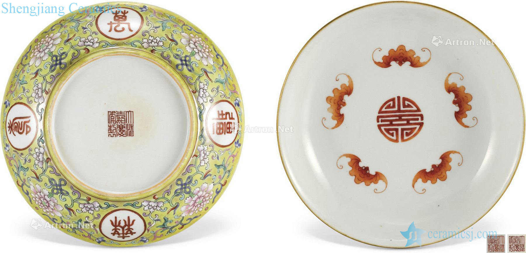 Qing jiaqing pastel stays in plate (a pair)