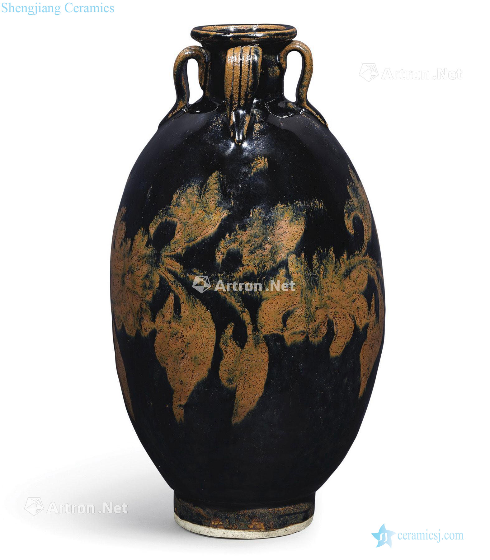 Song dynasty or even later Henan black glazed rust take four olive bottle