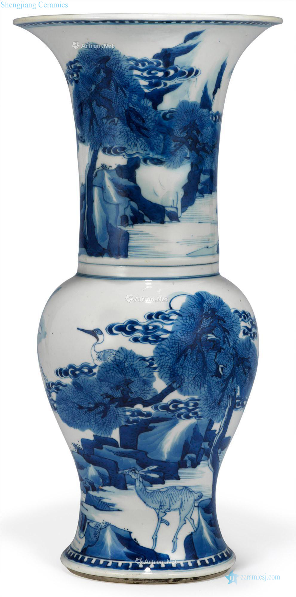 The qing emperor kangxi Blue and white crane deer figure PND tail-on bottle with spring