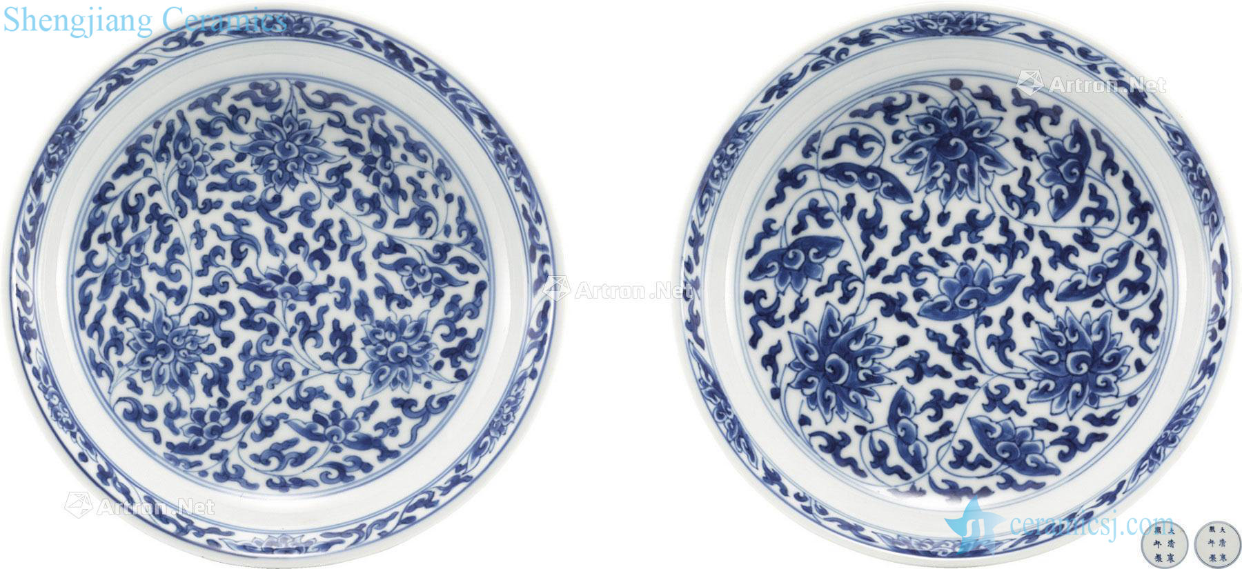 The qing emperor kangxi Blue and white tie up lotus flower tray (a)