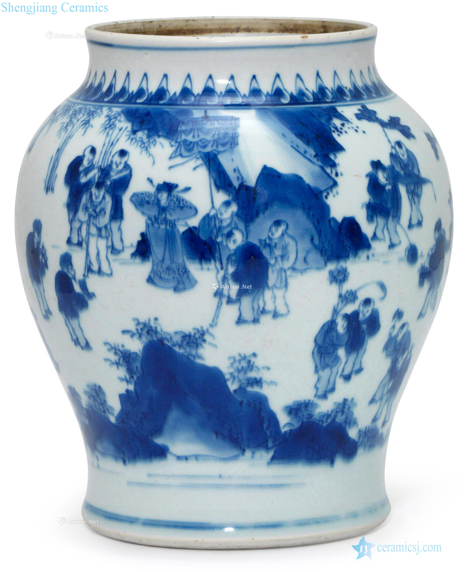 The late Ming dynasty Blue and white baby play figure cans