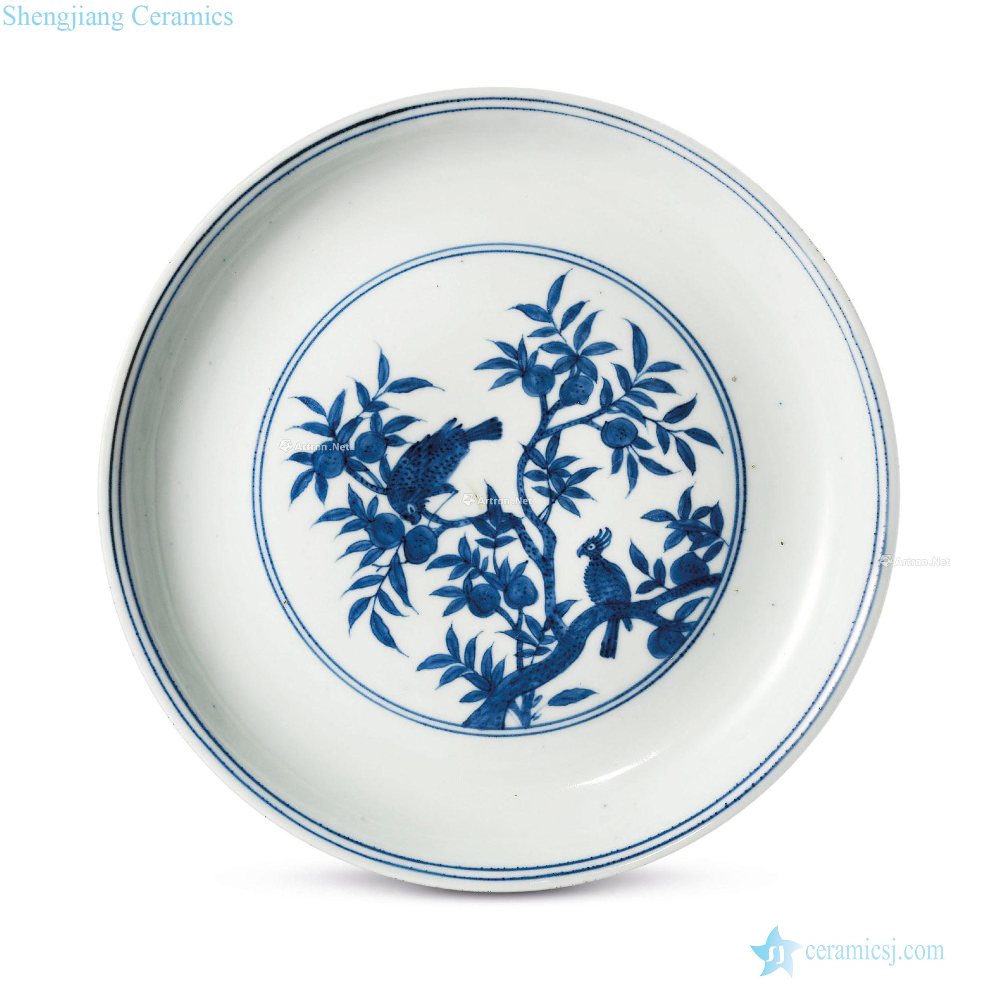 Ming jiajing Blue and white the hoopoe peach tray