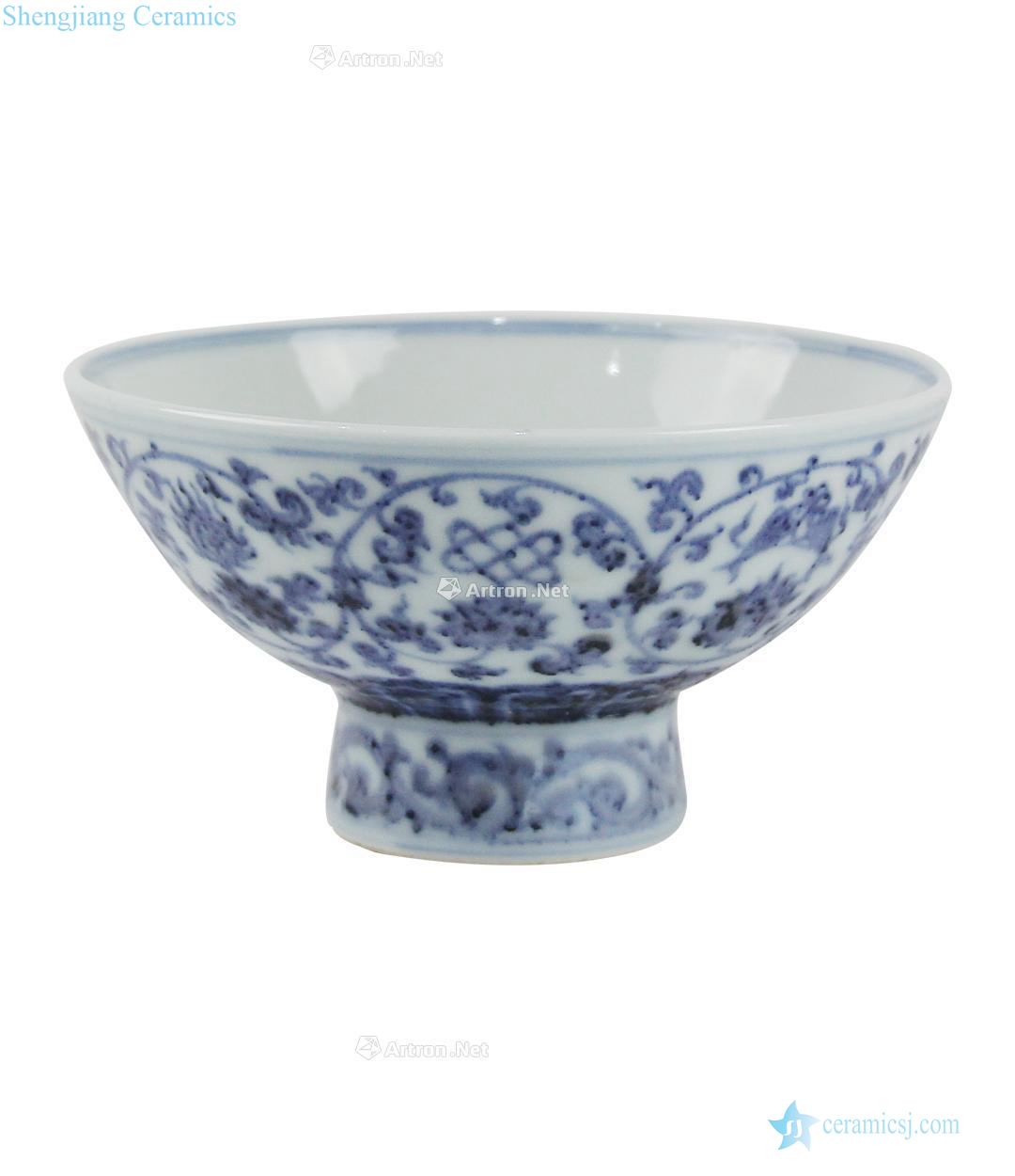 yongle Blue and white tie miscellaneous treasure grain footed bowl lotus flower
