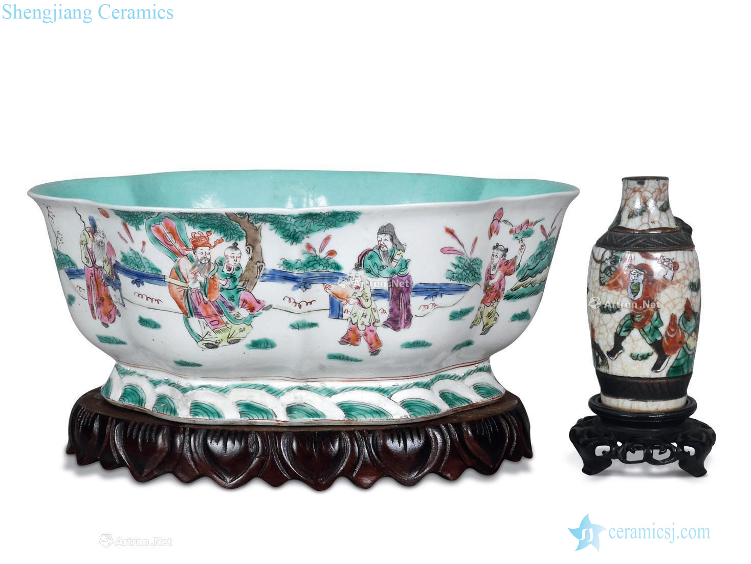 /pastel story characters of the republic of China in late qing dynasty haitang narcissus basin with socket Imitation of elder brother glaze with pastel war character small bottle