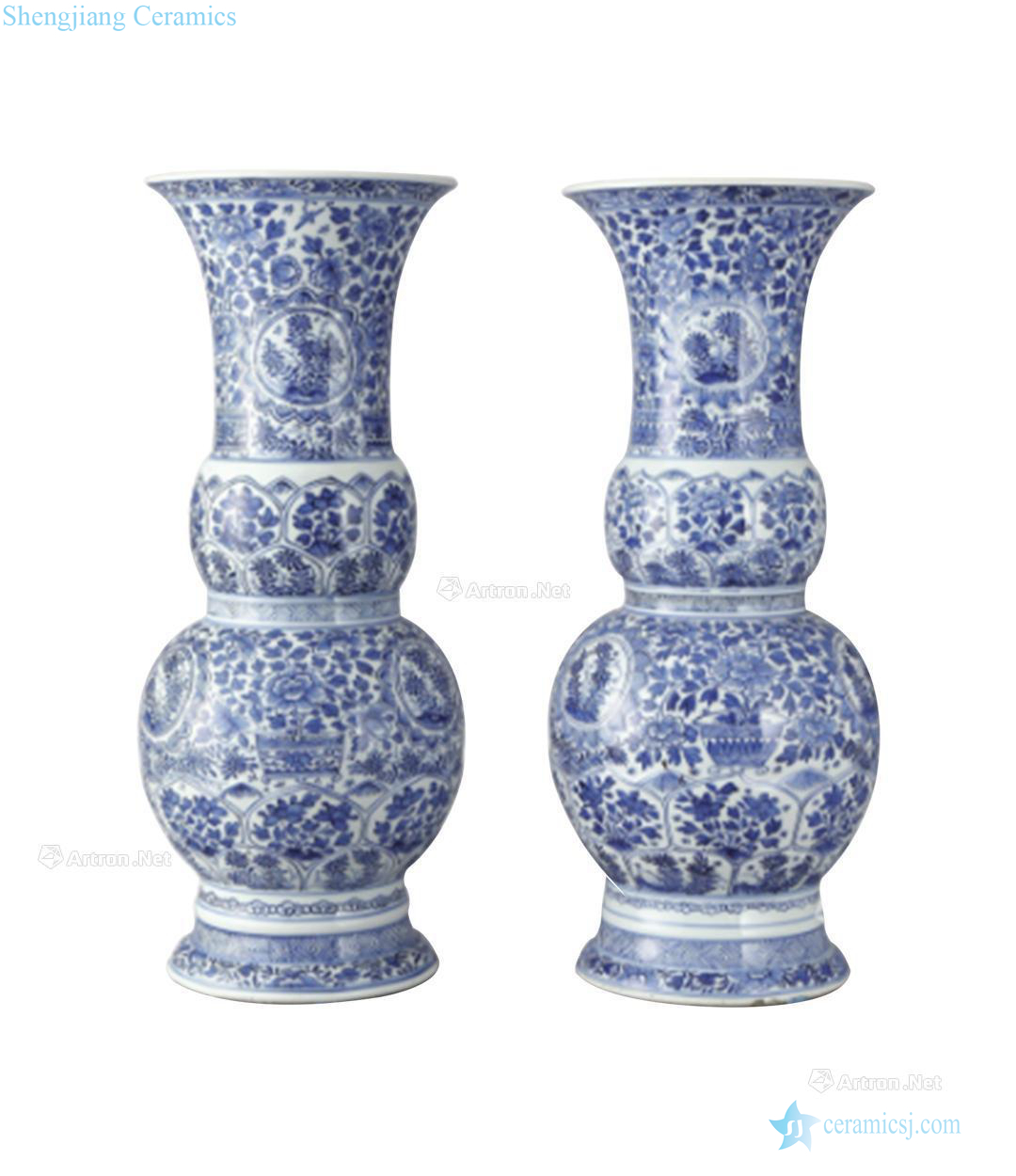 The qing emperor kangxi Blue and white tie peony painting lines left waist mouth statue of (a)