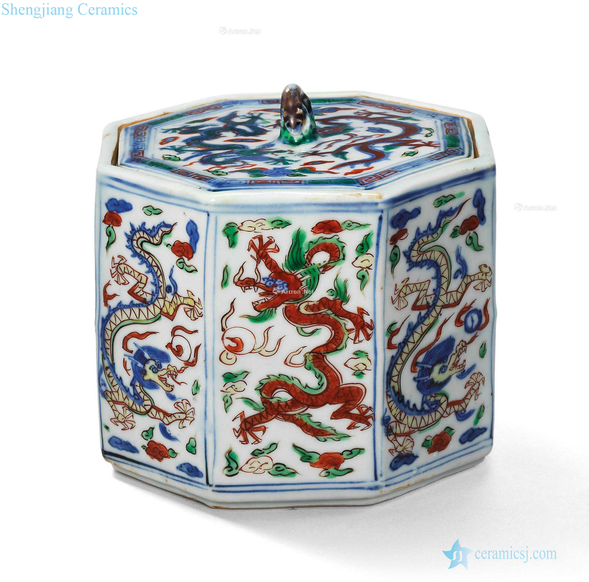 Ming wanli Colorful YunLongWen eight arrises box