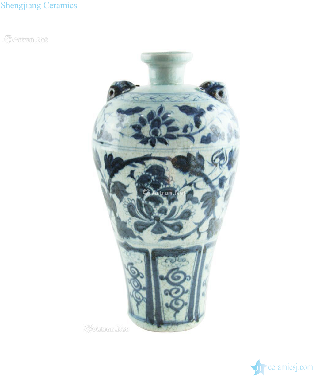At the end of the yuan Ming Blue and white peony auxiliary first plum bottle