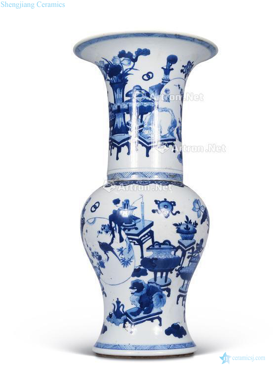 The qing emperor kangxi Blue and white antique grain PND tail-on bottles