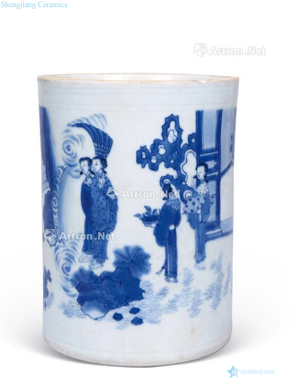 Qing porcelain brush pot story characters