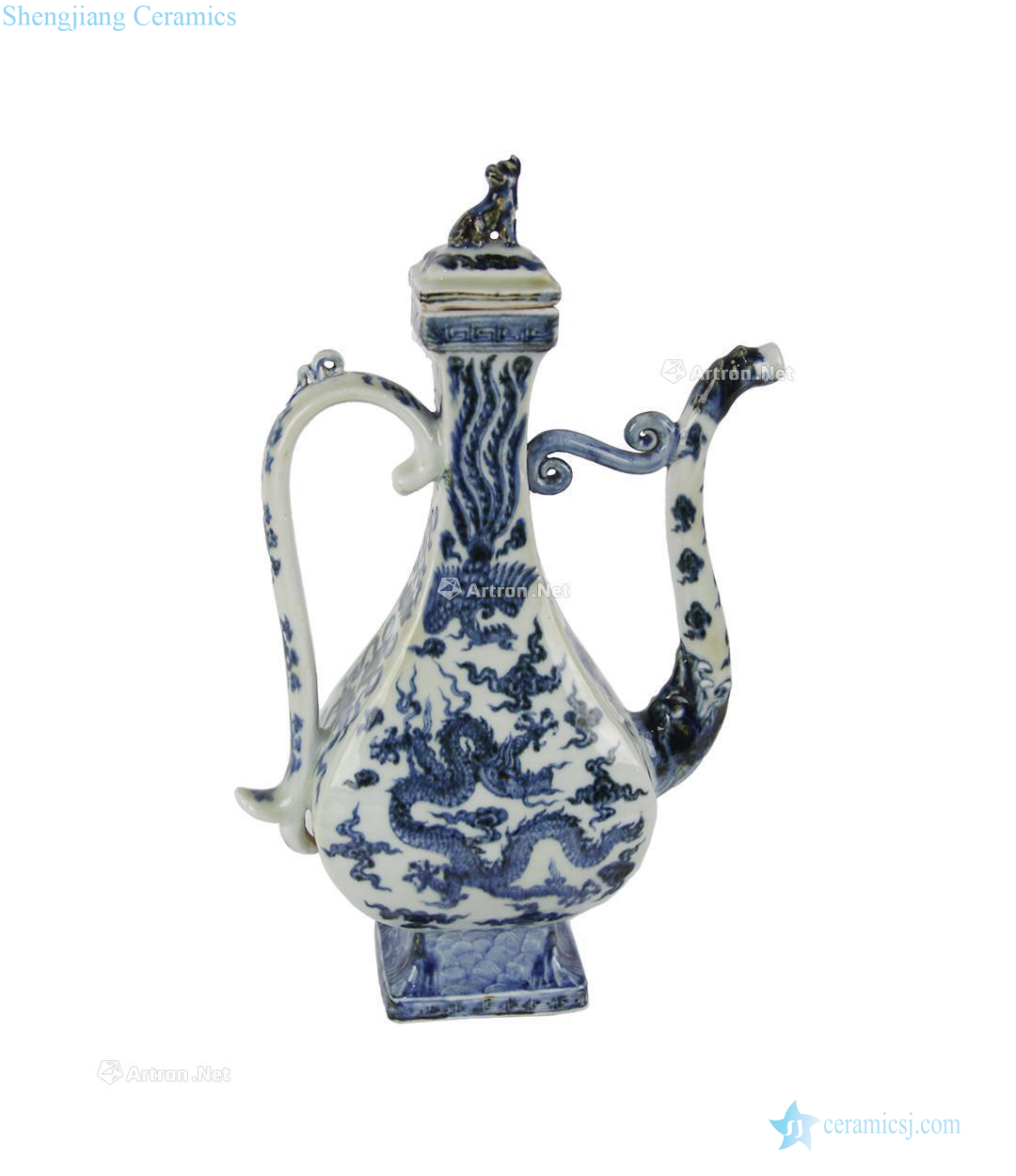 In the Ming dynasty Blue and white longfeng grain treasure grain square ewer