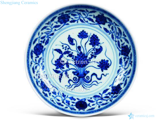 Blue and white "a qing lotus" tray