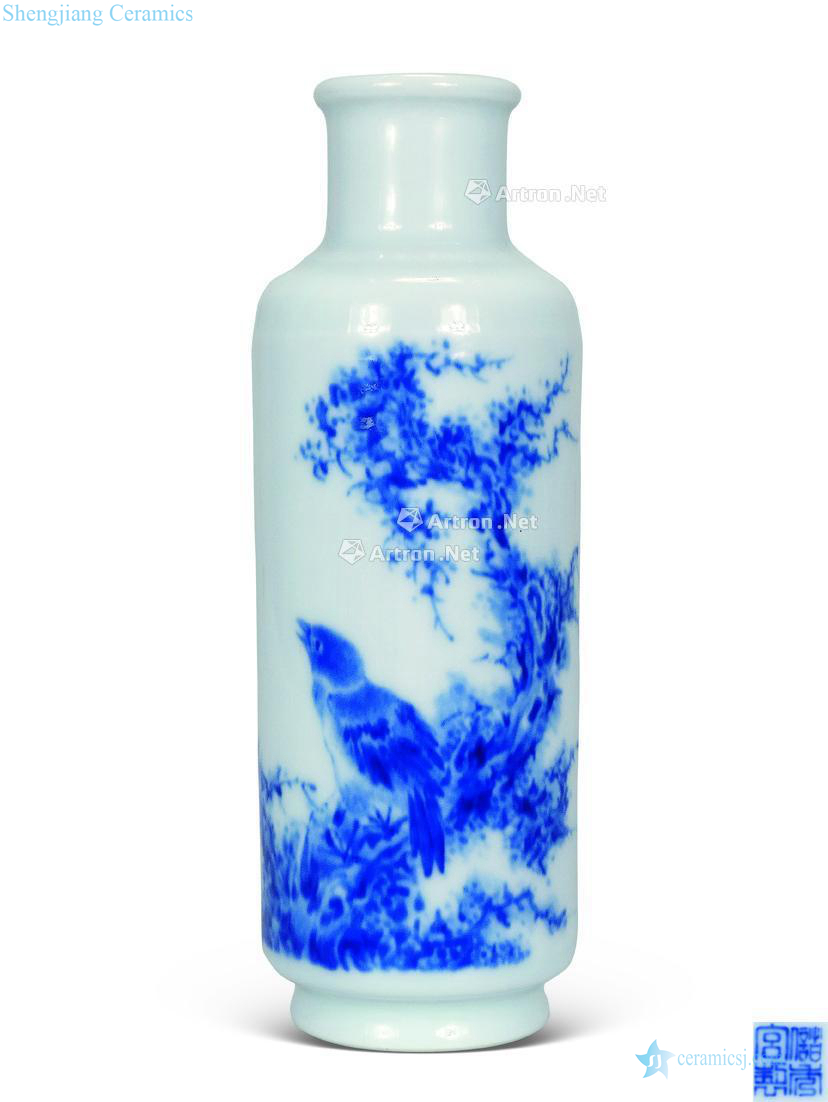 The king of step/in the early qing dynasty Blue and white birds grain bottle with a hammer