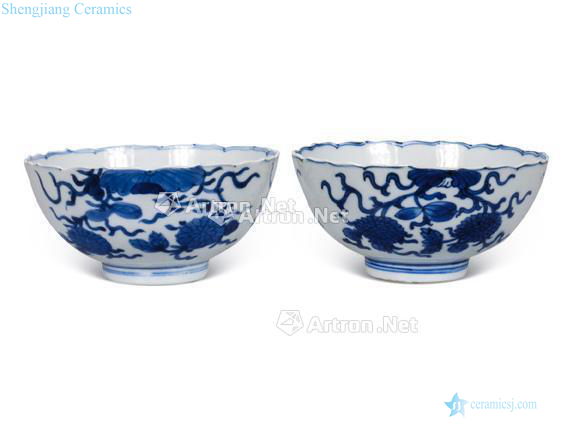 The qing emperor kangxi Blue and white flower grain kwai mouth 盌 (a)