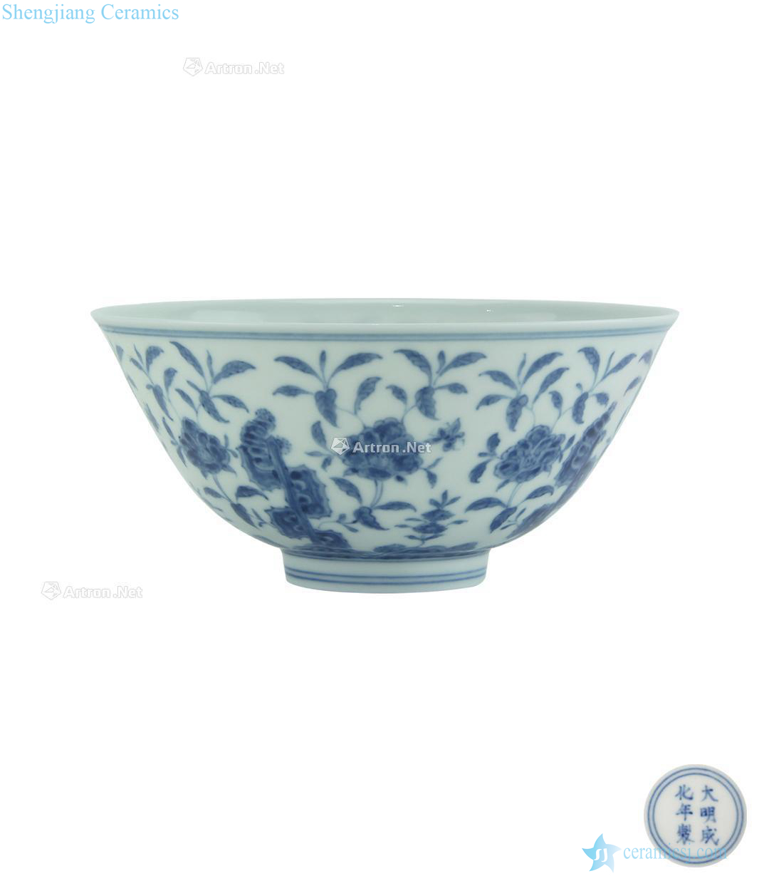 chenghua Blue and white ruffled peony lines palace bowl