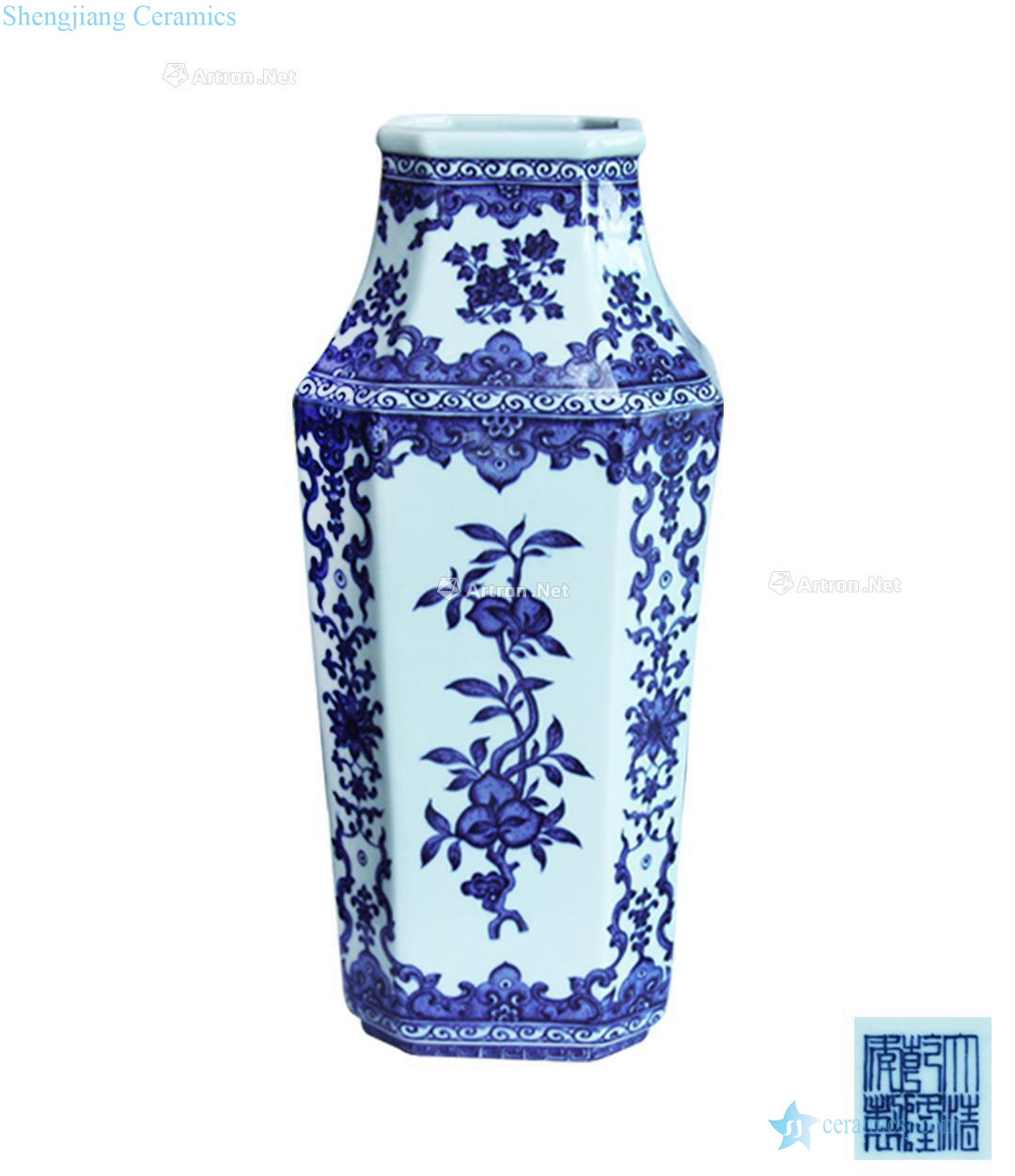 Qianlong blue-and-white fold branch fruit grain of eight square bottles