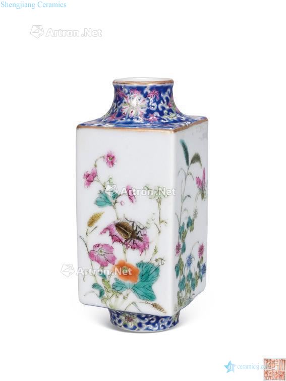 Qing dynasty in the 19th century to pastel blue tie up lotus flower landscape pattern of the four seasons square small bottle