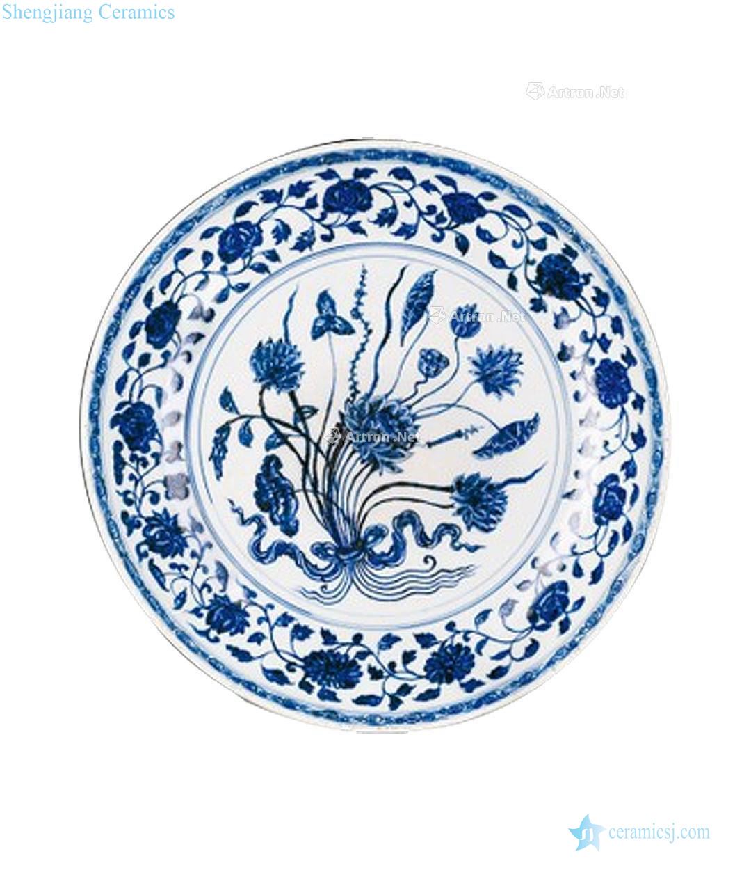 Ming yongle Blue and white lotus flowers tray