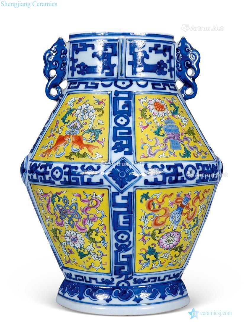 Qing dynasty blue and white dragon grain medallion pastel sweet grain ears olive bottle