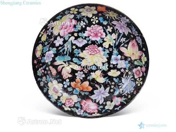 In the 19th century black paint pastel flowers tray