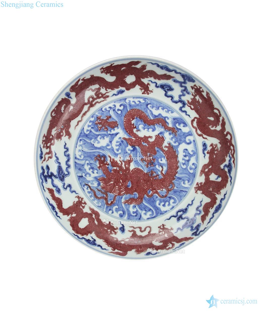 In the Ming dynasty Blue and white youligong red dragon grain market