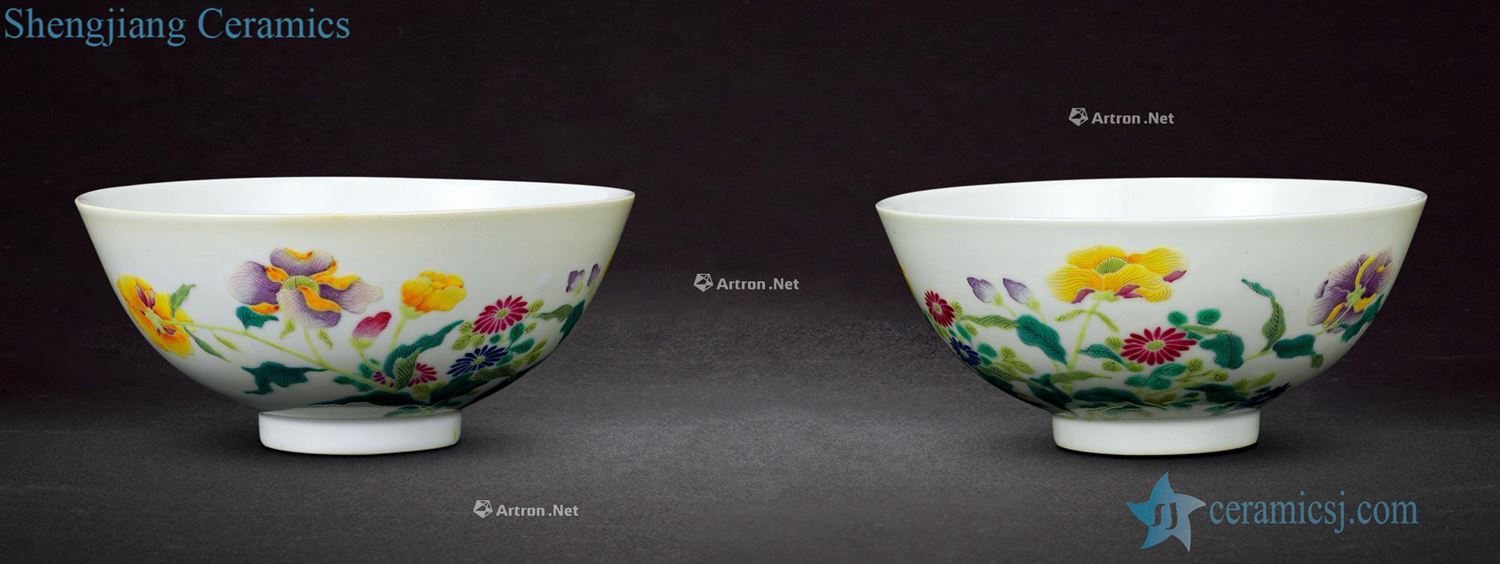 Qing yongzheng pastel flowers green-splashed bowls (a)