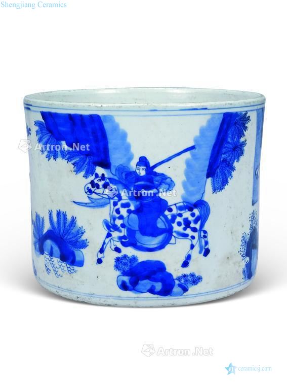Qing dynasty Blue and white war brush pot