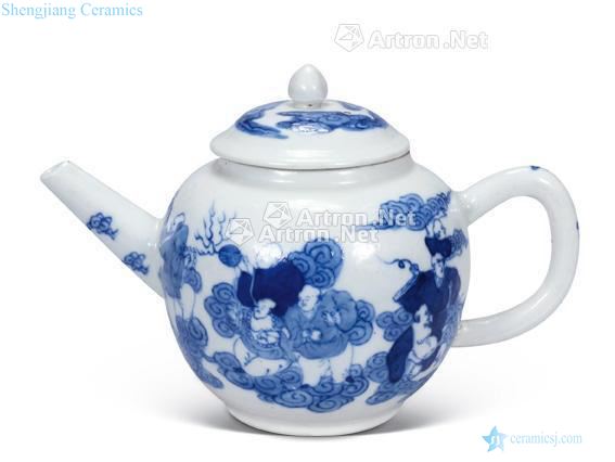 qing Blue and white teapot YunLongWen characters