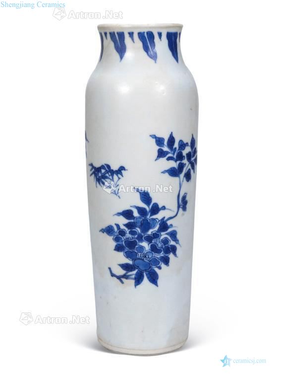 Ming Blue and white floral print cylinder bottles