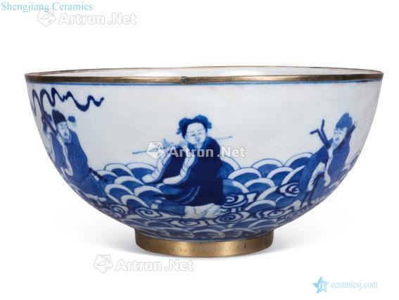 Qing dynasty blue and white figure gold big 盌 "ensemble"