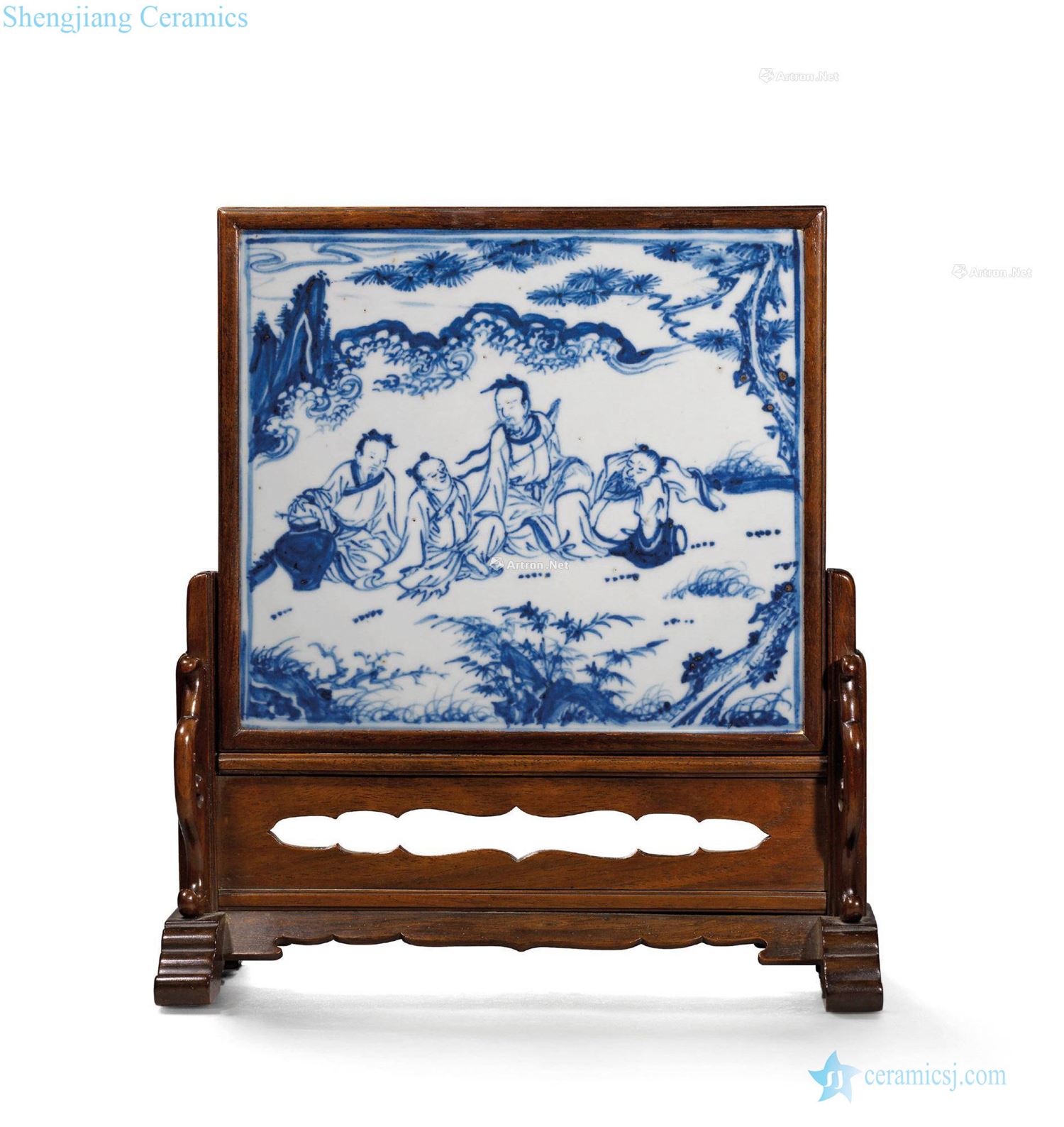 About 1500 years Blue four xian figure oblong porcelain plate