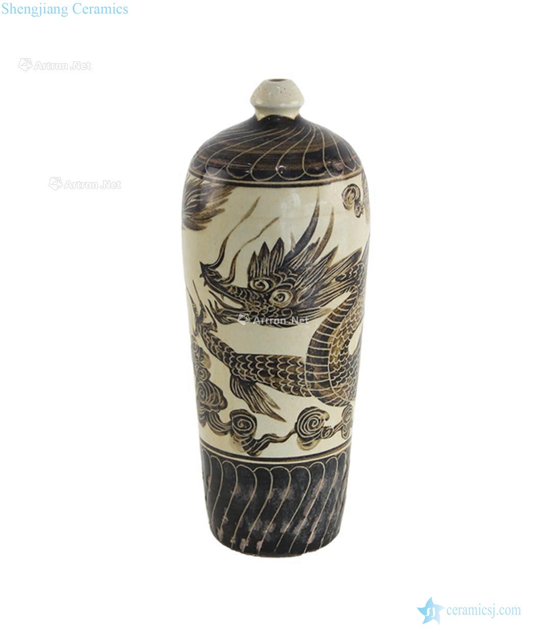 Liao, White glazed black flower bottle