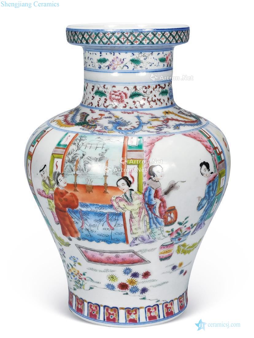 Qing 19th century pastel longfeng character positions may bottle