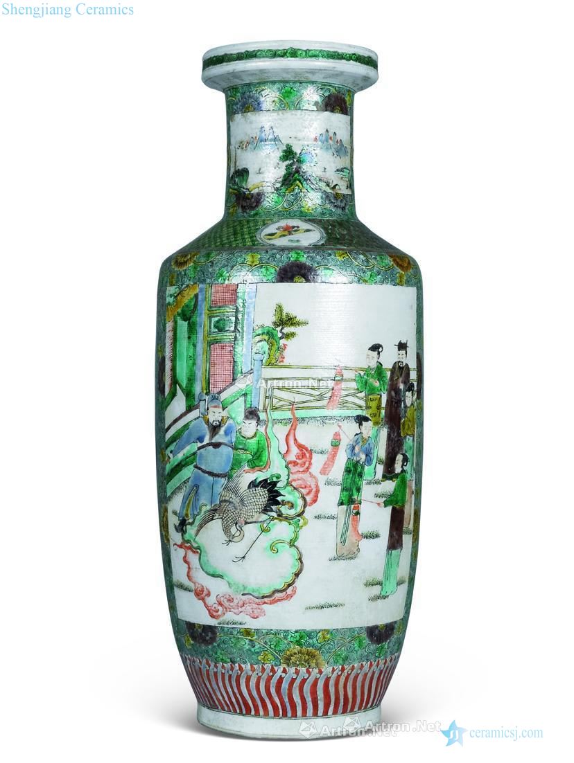 Qing medallion story characters hammer rod bottle colourful flowers